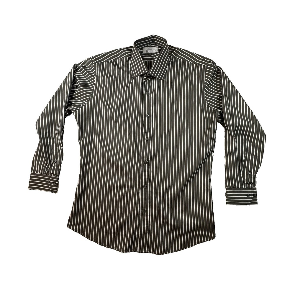 Brioni Men's XL Black & Silver Striped Button Up LS Shirt SEE DESCRIPTION‎